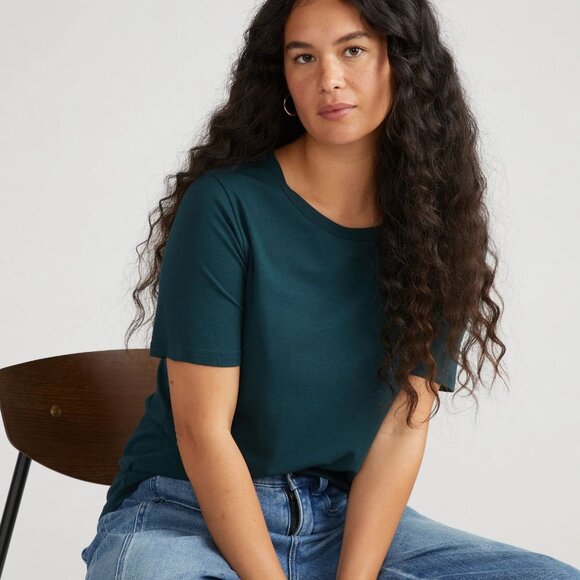 Universal Standard Tee Rex Peruvian Pima Cotton T Shirt in Deep Sea Green Size X - Picture 3 of 10